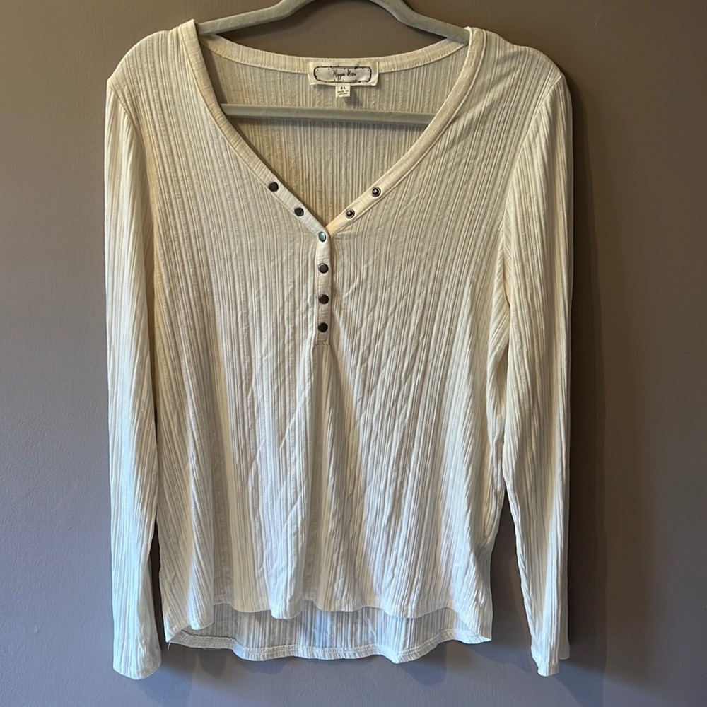 White long-sleeve Henley